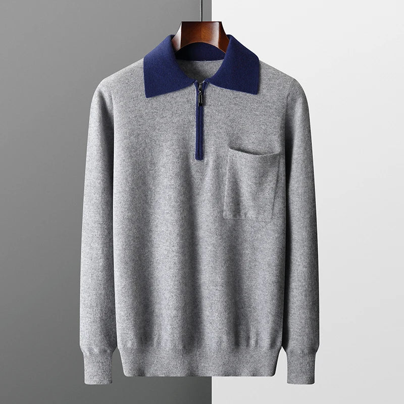 Porlezza Polo Zip – luksusowe polo z kaszmiru z półzamkiem